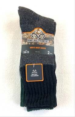 Realtree Men's Boot Socks 2PR/PK Wool Blend GY BK NWT 10-13